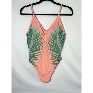 Xhilaration Women's Peach & Green One Piece Swimsuit Padded Shelf Bra Size L